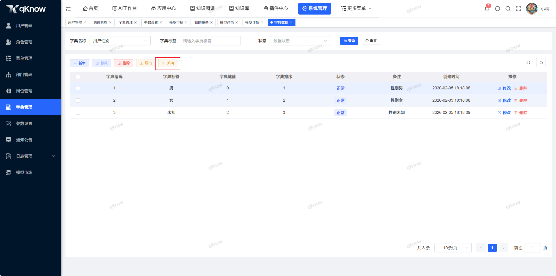 关闭字典数据页面